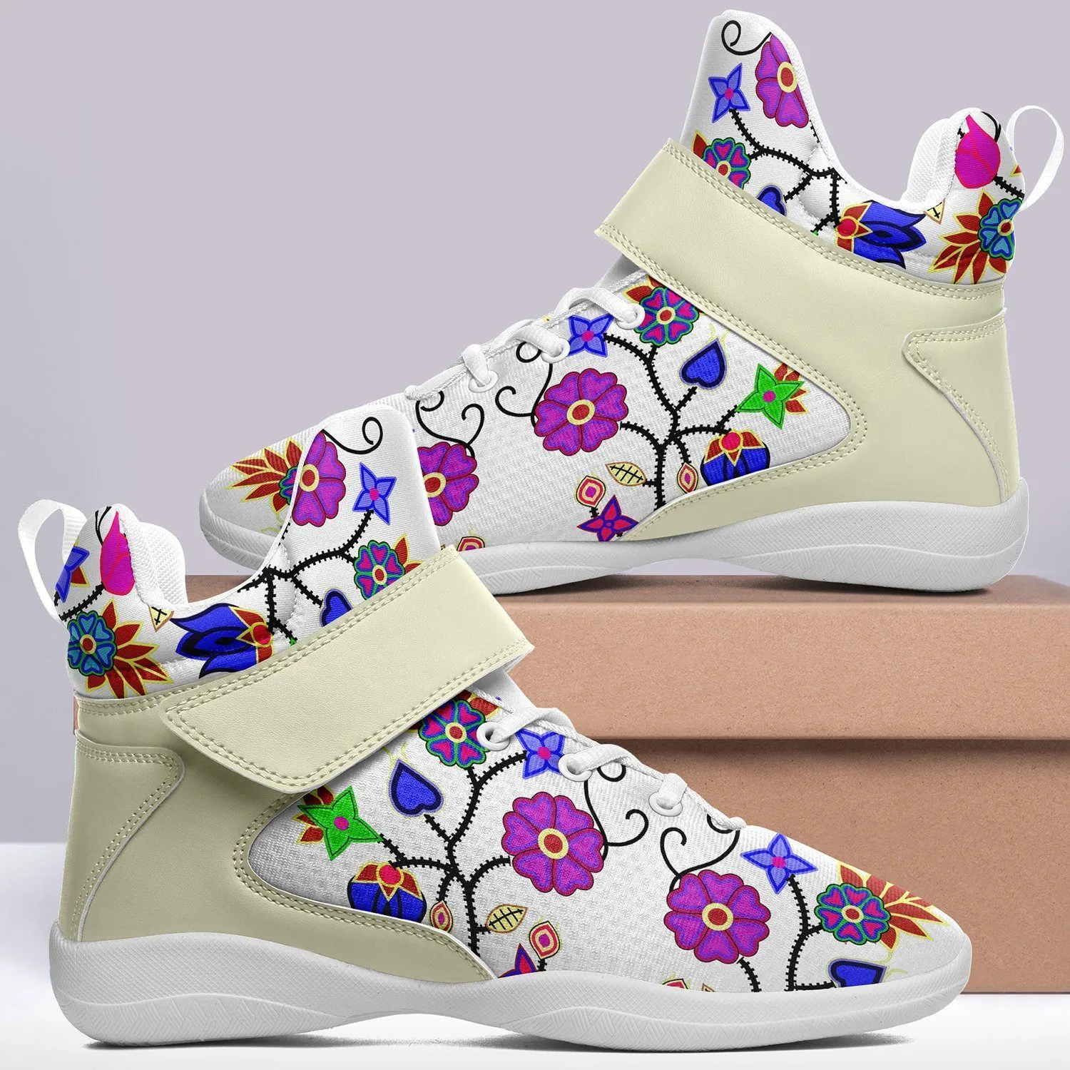 Floral Beadwork Seven Clans White Ipottaa Basketball / Sport High Top Shoes - White Sole