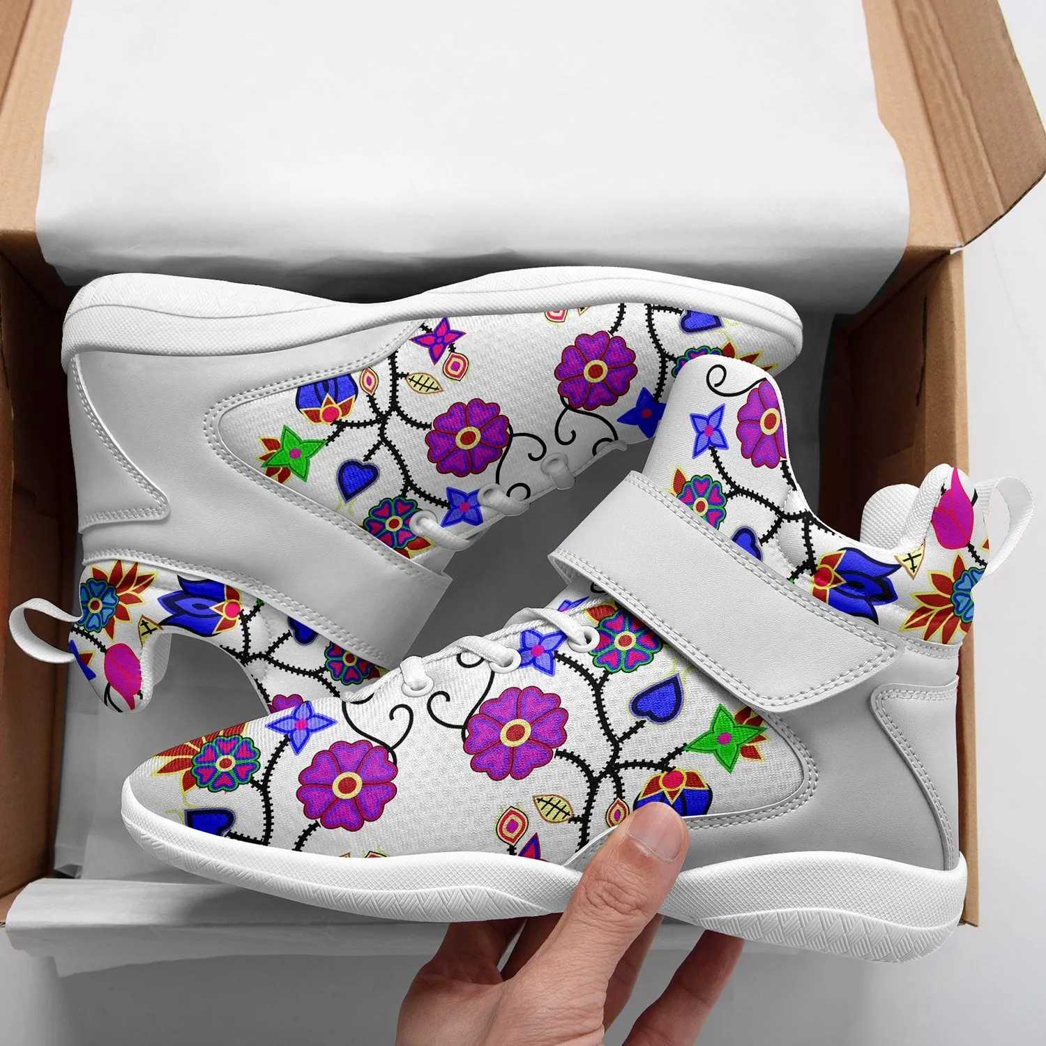 Floral Beadwork Seven Clans White Ipottaa Basketball / Sport High Top Shoes - White Sole