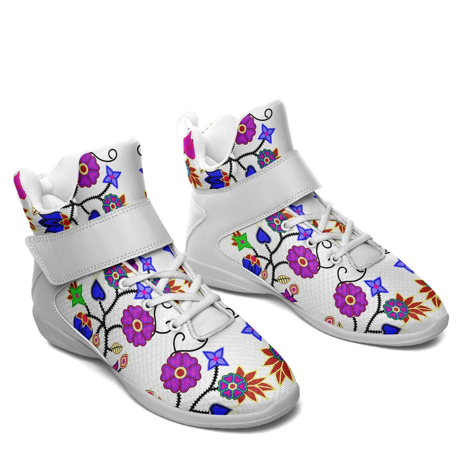 Floral Beadwork Seven Clans White Ipottaa Basketball / Sport High Top Shoes - White Sole