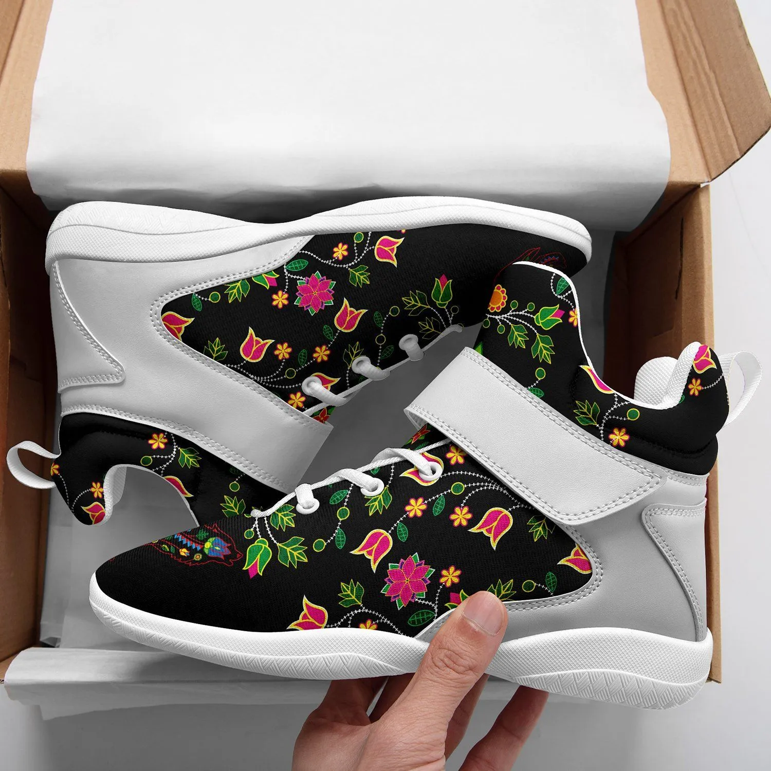 Floral Wolf Ipottaa Basketball / Sport High Top Shoes - White Sole