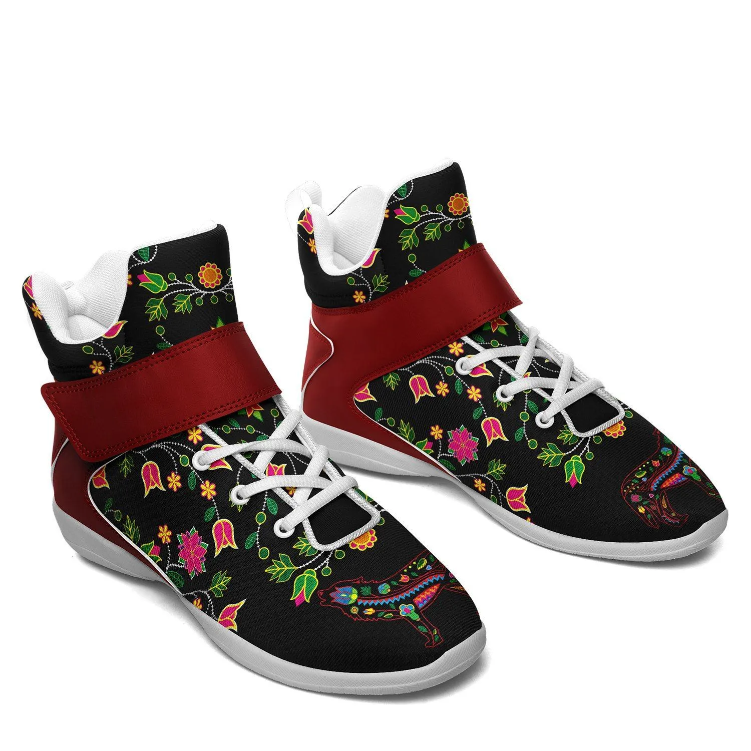 Floral Wolf Ipottaa Basketball / Sport High Top Shoes - White Sole