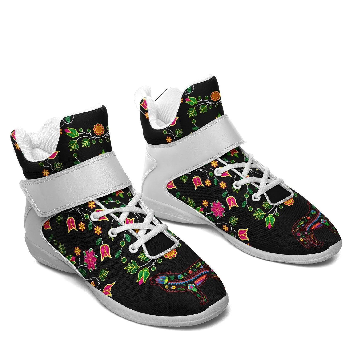 Floral Wolf Ipottaa Basketball / Sport High Top Shoes - White Sole