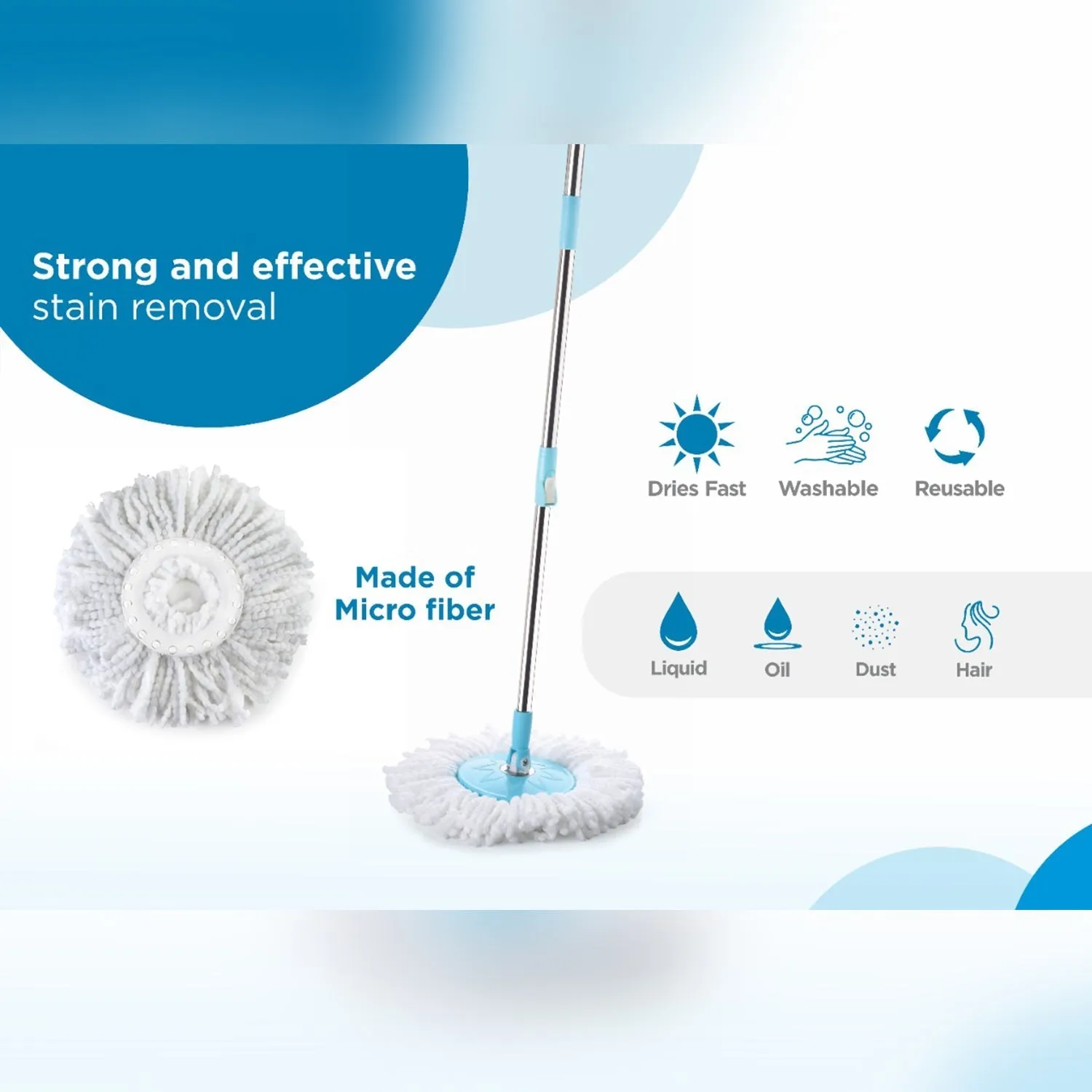 GANESH Prime Plus Steel Spinner Bucket Mop 360 Degree Self Spin Wringing with 2 Absorbers for Home and Office Floor Cleaning Mops Set.