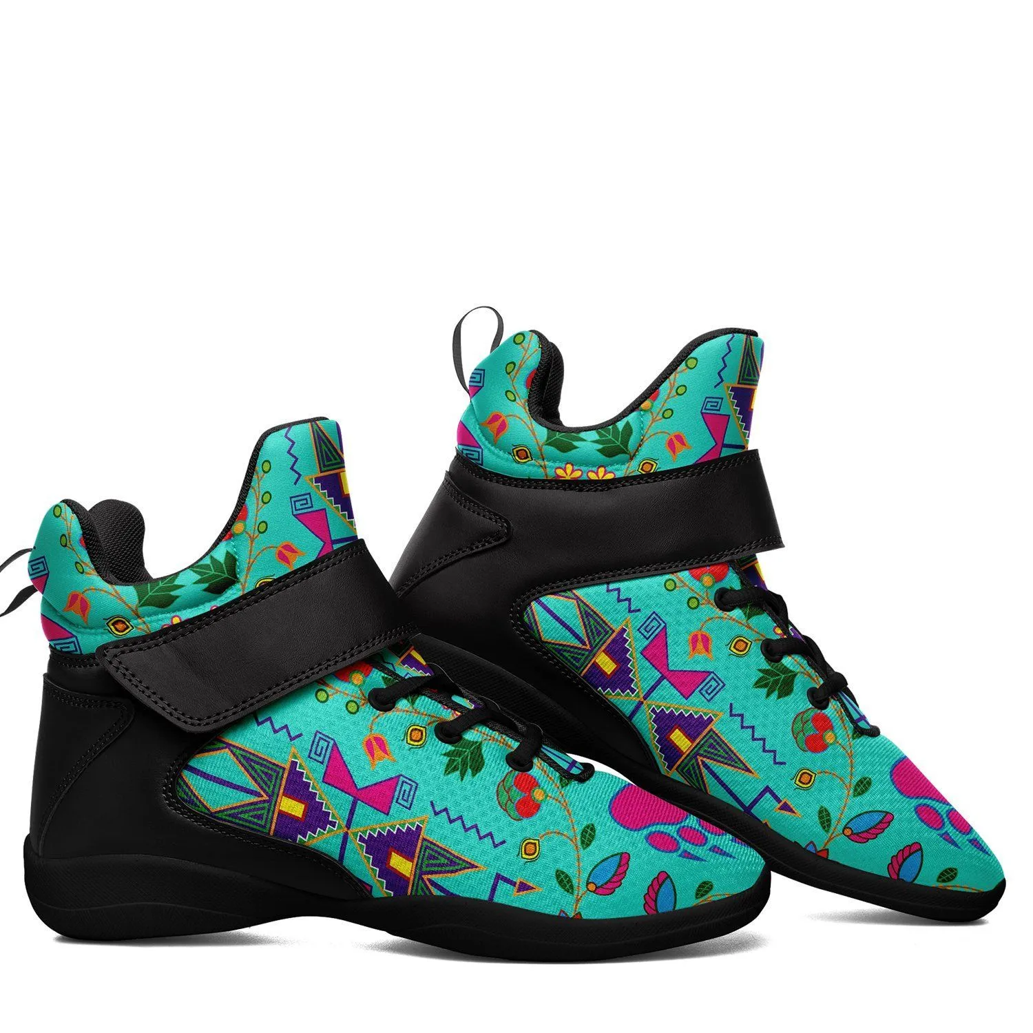 Geometric Floral Fall Sky Ipottaa Basketball / Sport High Top Shoes - Black Sole