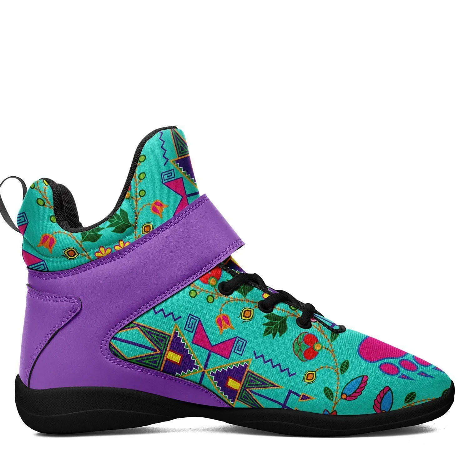 Geometric Floral Fall Sky Ipottaa Basketball / Sport High Top Shoes - Black Sole