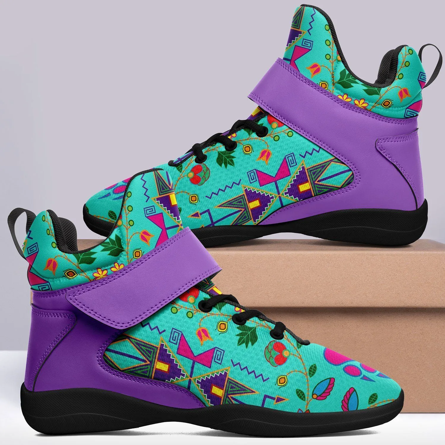 Geometric Floral Fall Sky Ipottaa Basketball / Sport High Top Shoes - Black Sole