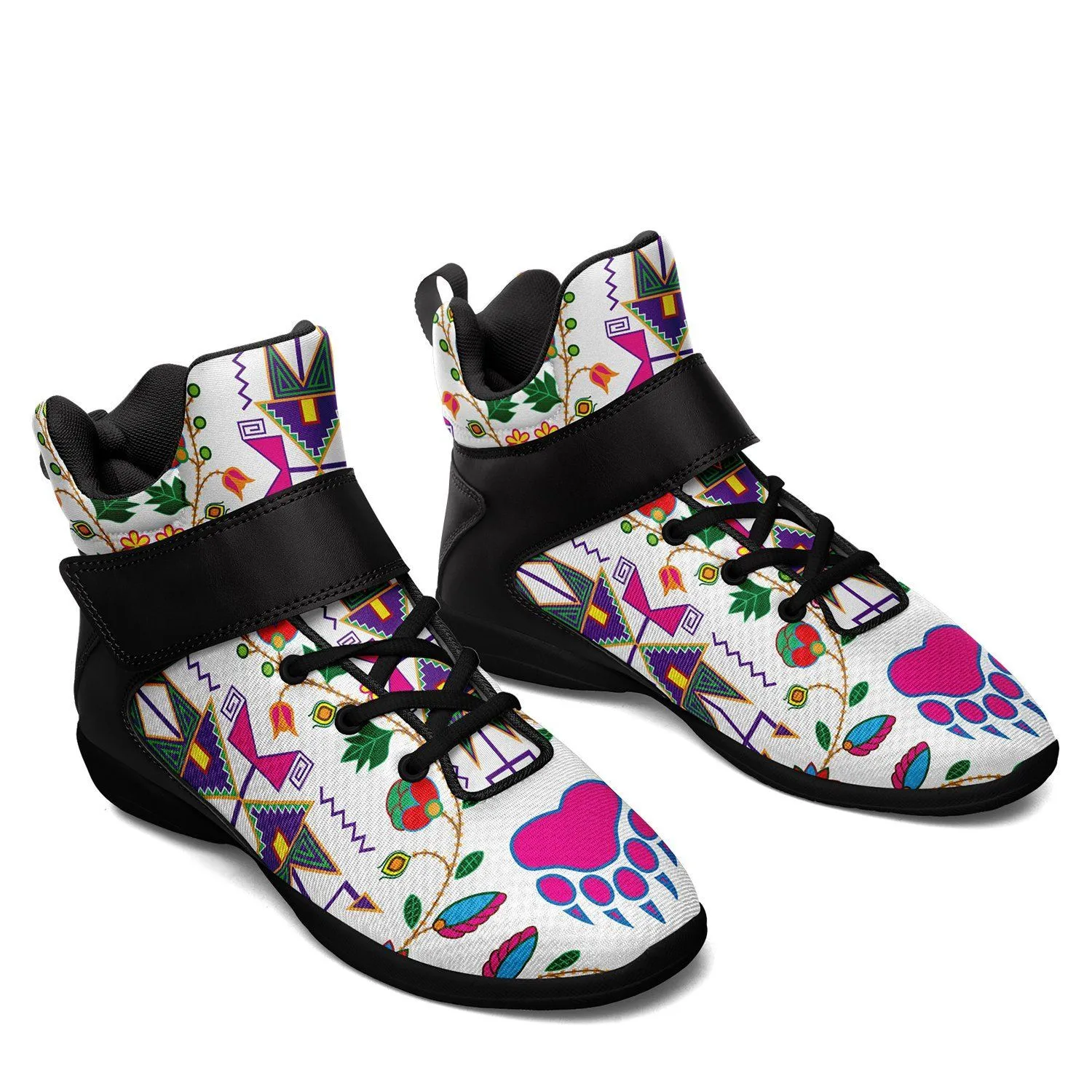 Geometric Floral Fall White Ipottaa Basketball / Sport High Top Shoes - Black Sole