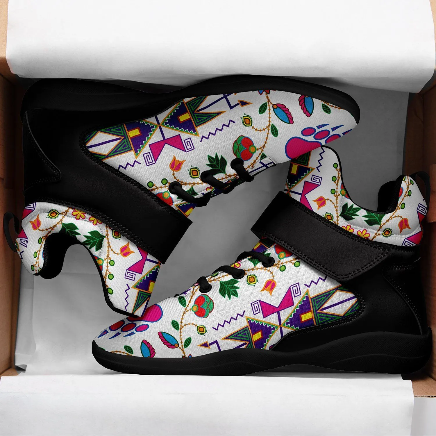 Geometric Floral Fall White Ipottaa Basketball / Sport High Top Shoes - Black Sole