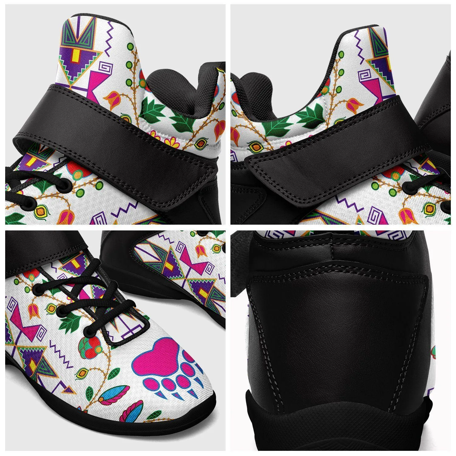 Geometric Floral Fall White Ipottaa Basketball / Sport High Top Shoes - Black Sole