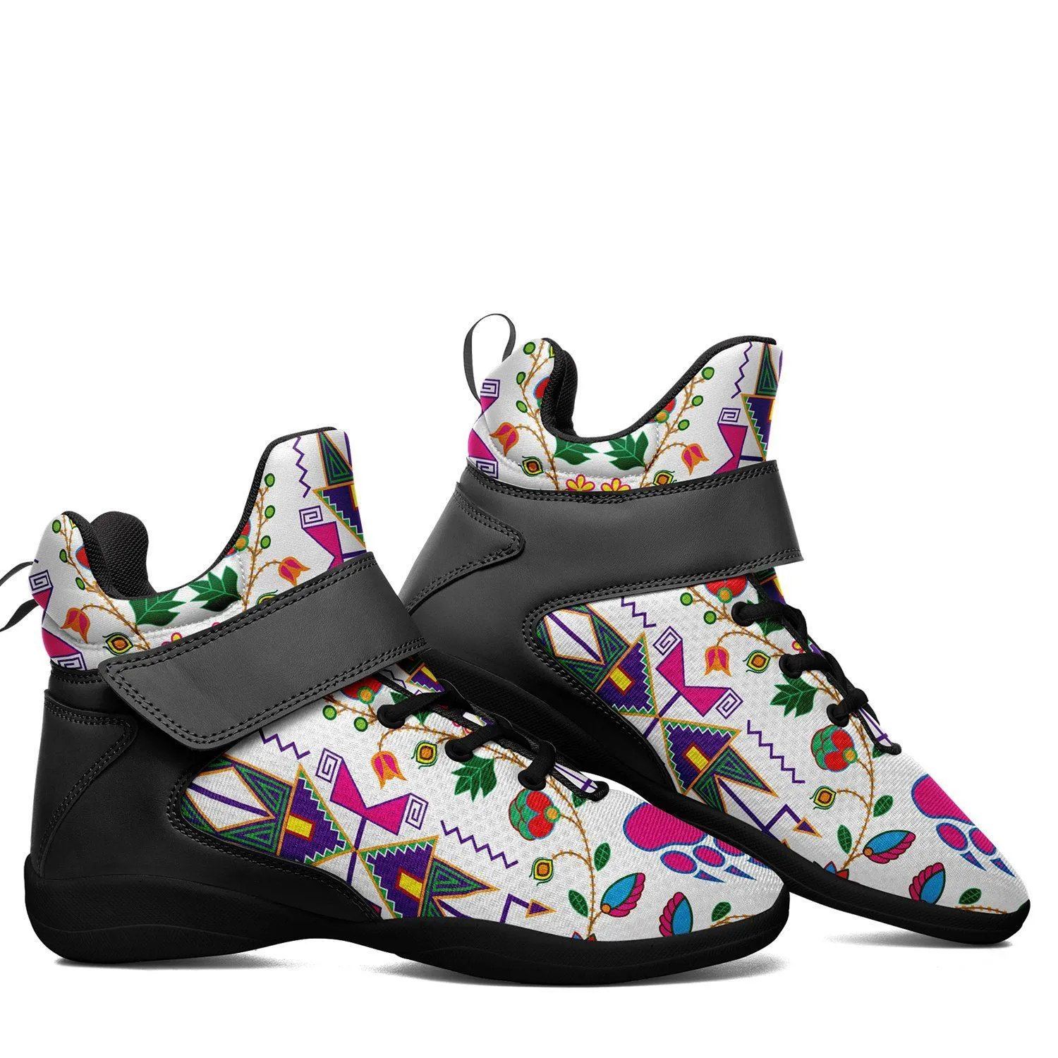 Geometric Floral Fall White Ipottaa Basketball / Sport High Top Shoes - Black Sole