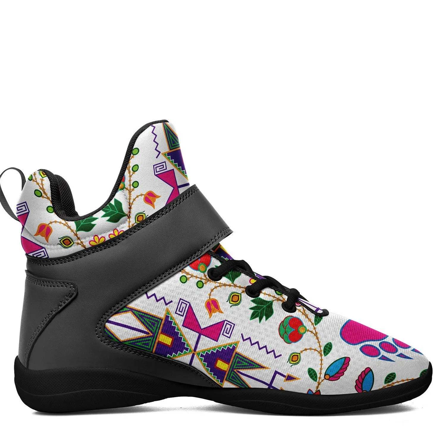 Geometric Floral Fall White Ipottaa Basketball / Sport High Top Shoes - Black Sole