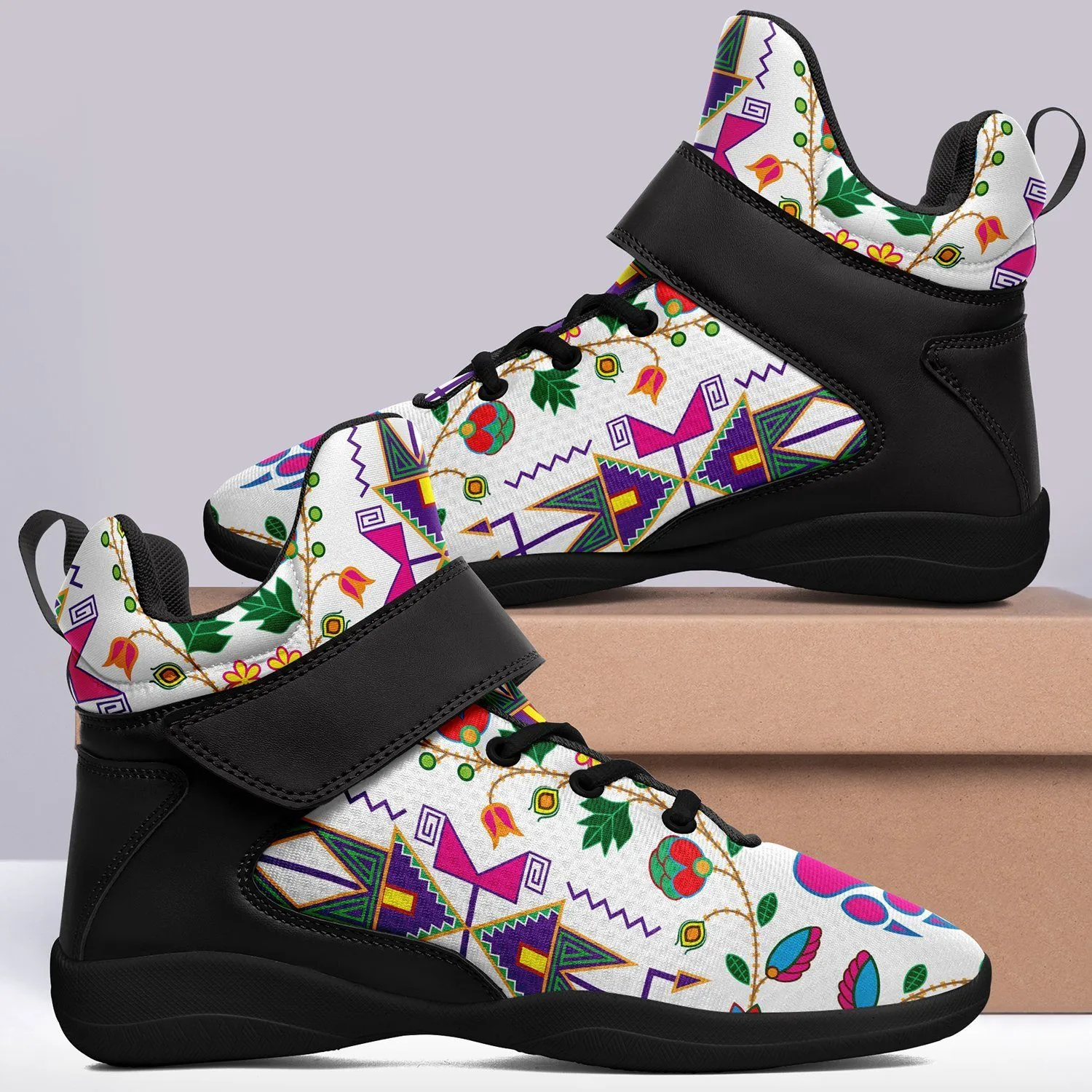 Geometric Floral Fall White Ipottaa Basketball / Sport High Top Shoes - Black Sole