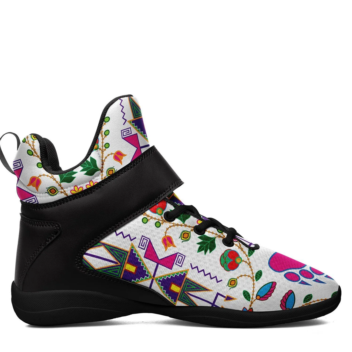 Geometric Floral Fall White Ipottaa Basketball / Sport High Top Shoes - Black Sole