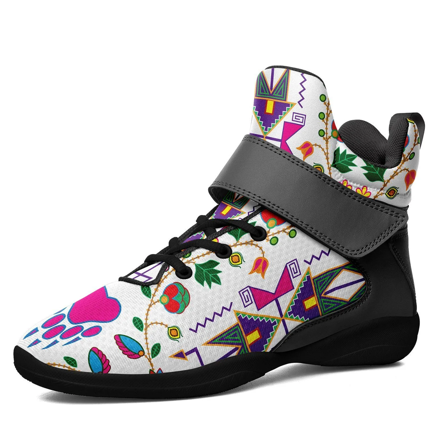 Geometric Floral Fall White Ipottaa Basketball / Sport High Top Shoes - Black Sole