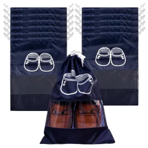 Heart Home Shoe Cover | Travel Shoe Storage Bags | Polyester Storage Bags | Drawstring Shoe Cover | Clear Transparent Shoe Storage Organizer | Pack of 12 | Navy Blue