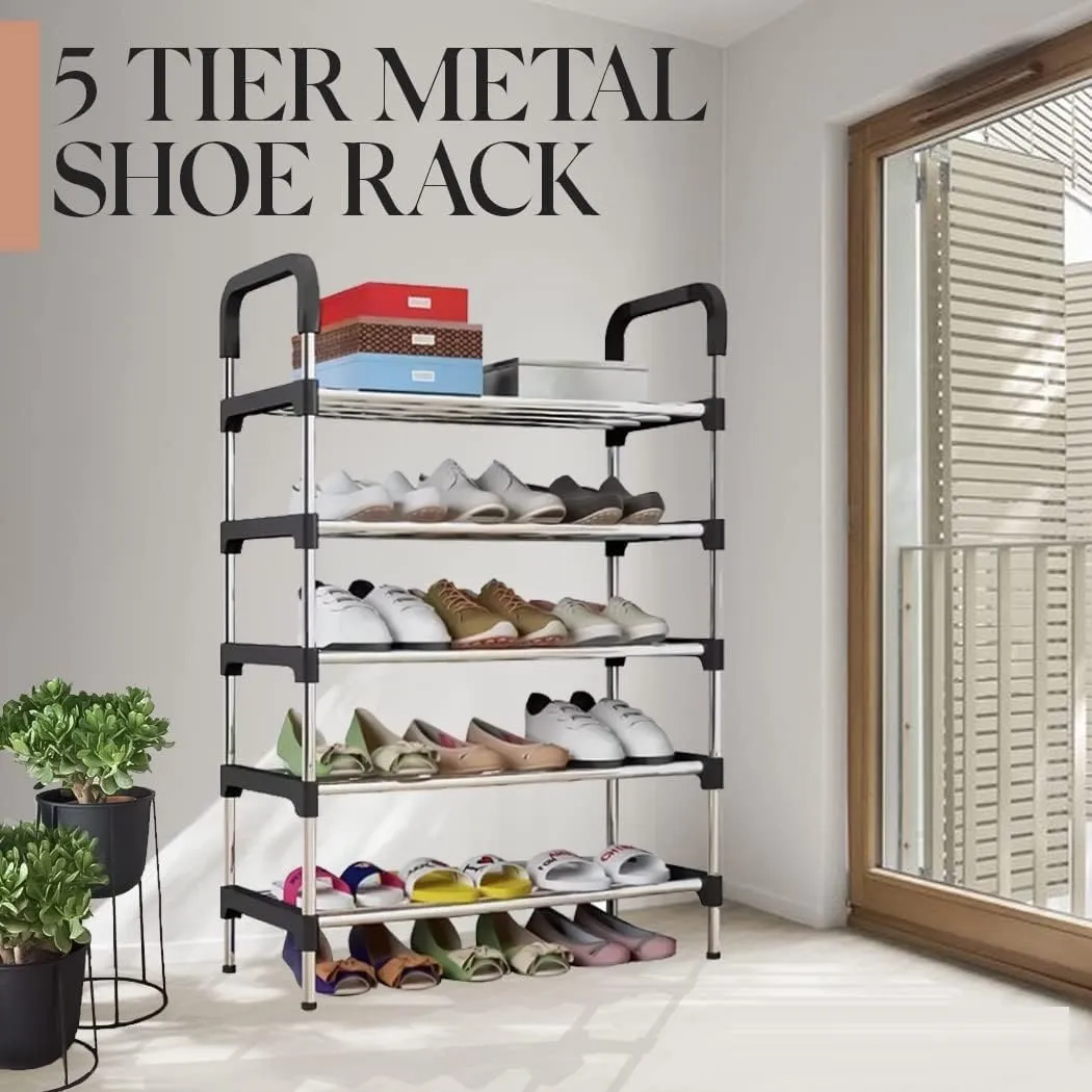 Humongous Stainless Steel Stackable Shoe Rack, Shoe Storage Shelf Organizer, Ideal For Entryway, Living Room, Hallway (5 Tier Shoe Rack)