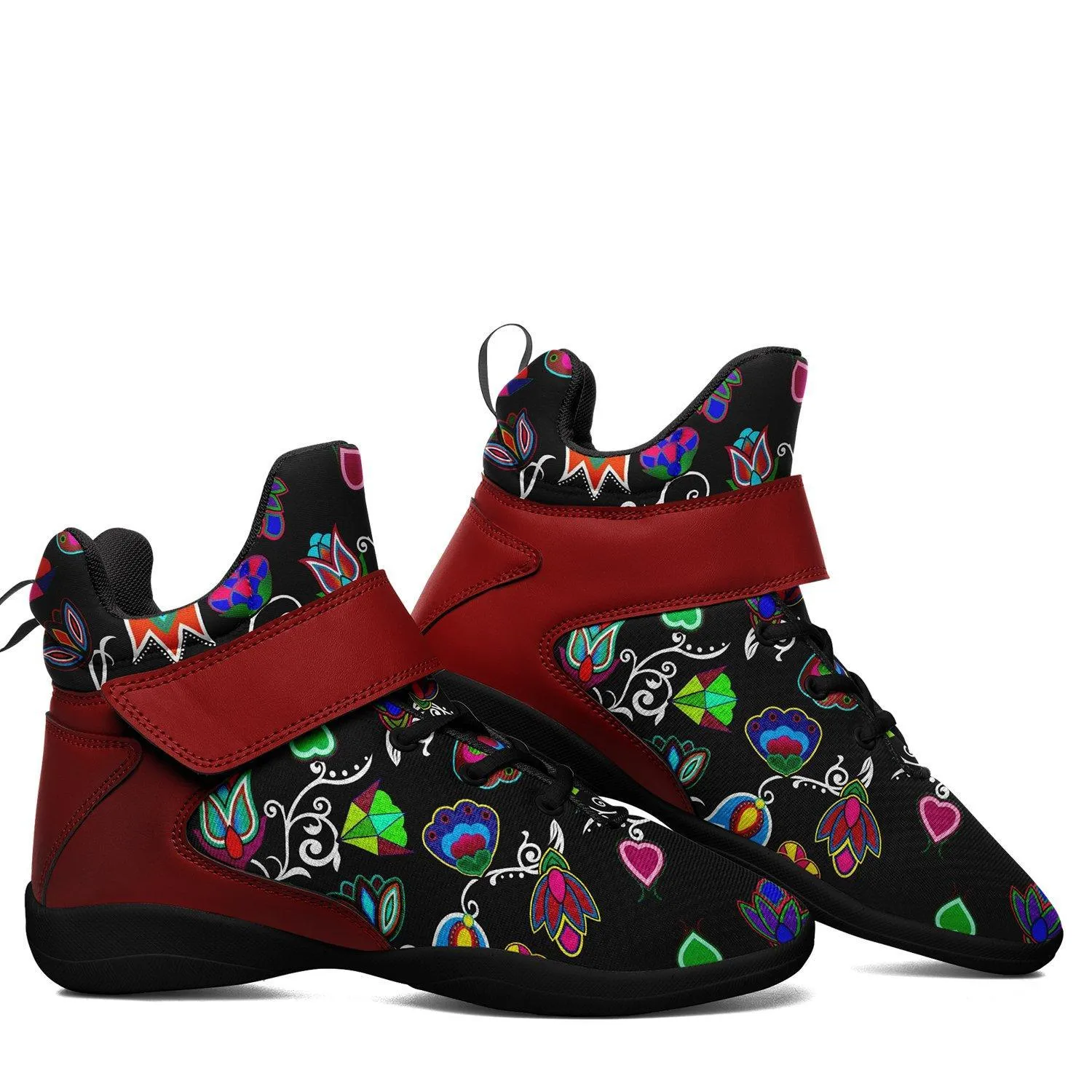 Indigenous Paisley Black Kid's Ipottaa Basketball / Sport High Top Shoes