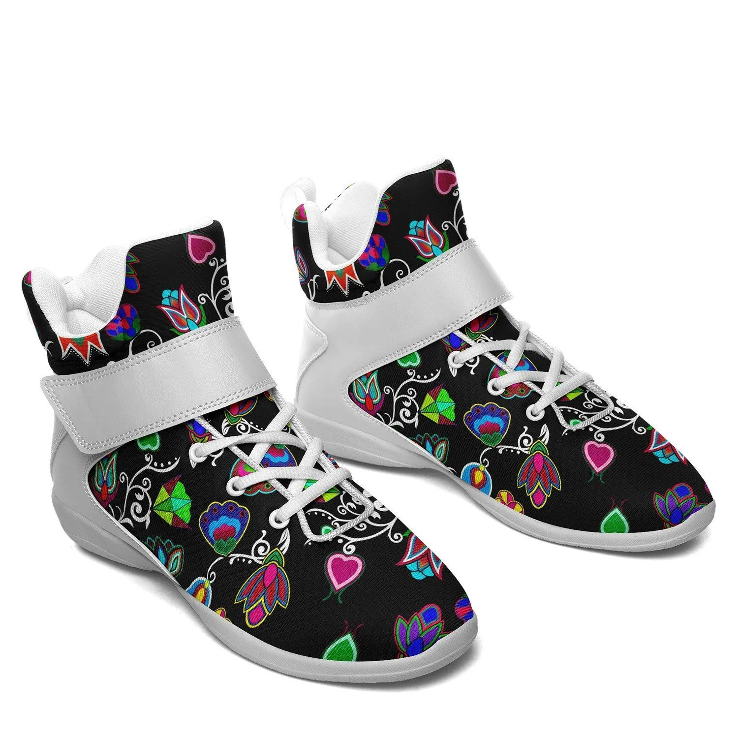 Indigenous Paisley Black Kid's Ipottaa Basketball / Sport High Top Shoes