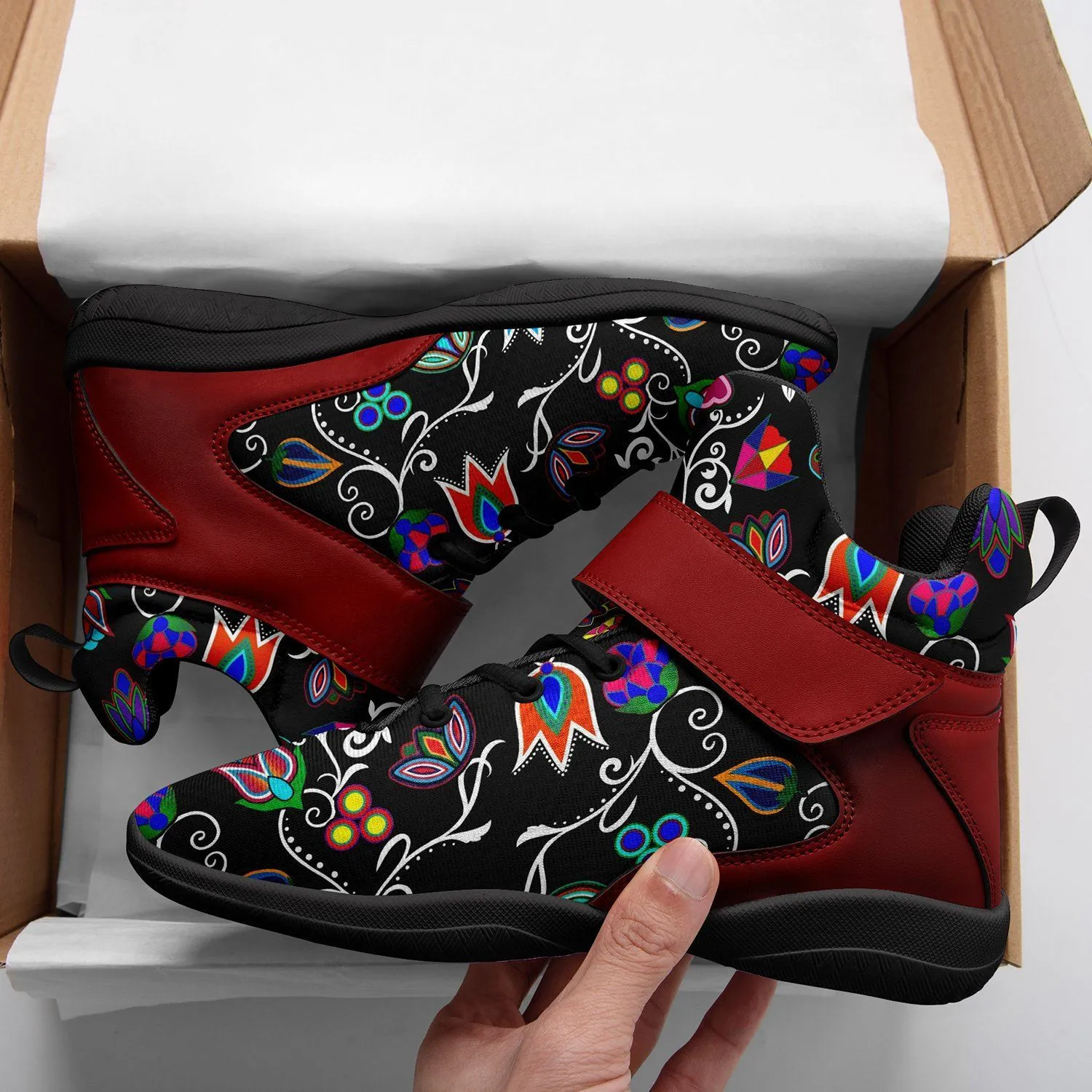 Indigenous Paisley Black Kid's Ipottaa Basketball / Sport High Top Shoes