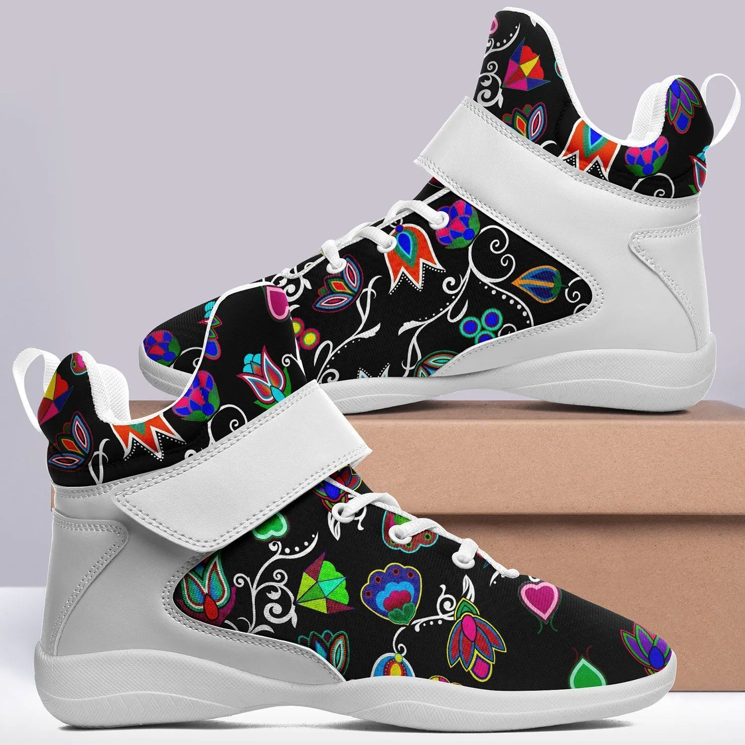 Indigenous Paisley Black Kid's Ipottaa Basketball / Sport High Top Shoes