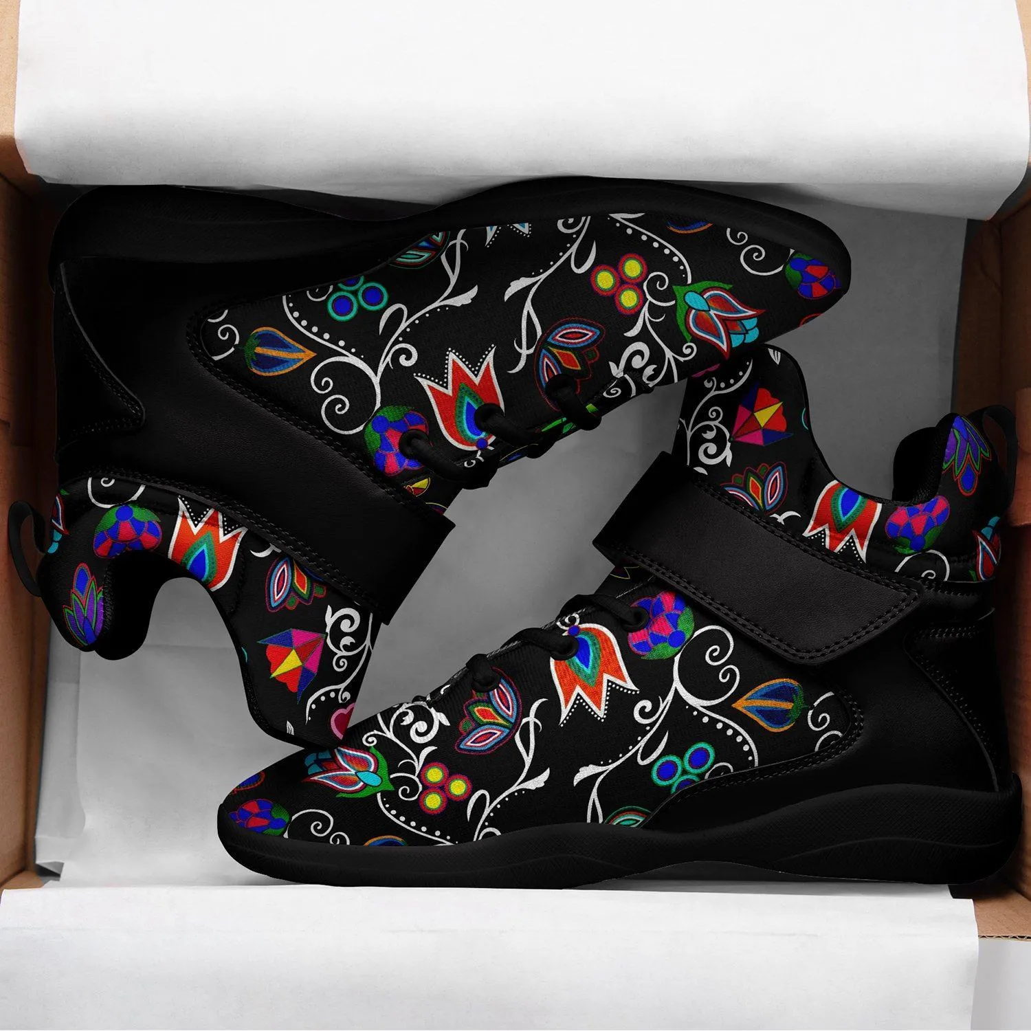 Indigenous Paisley Black Kid's Ipottaa Basketball / Sport High Top Shoes