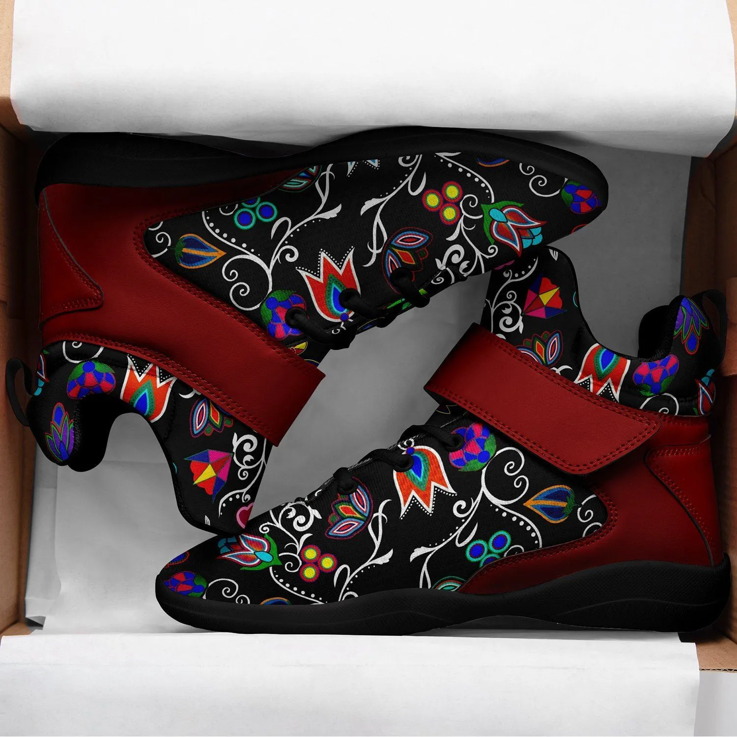 Indigenous Paisley Black Kid's Ipottaa Basketball / Sport High Top Shoes