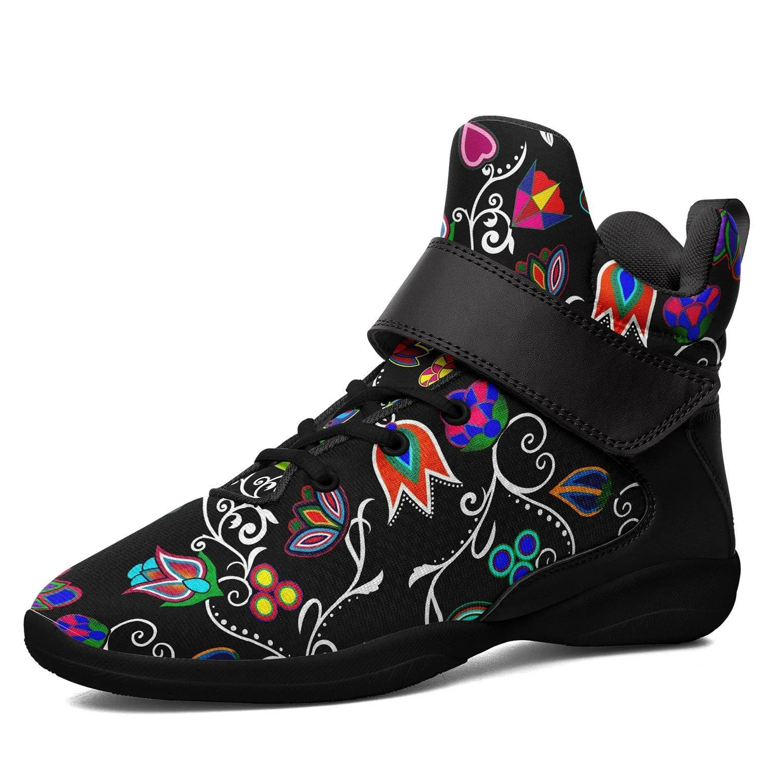 Indigenous Paisley Black Kid's Ipottaa Basketball / Sport High Top Shoes