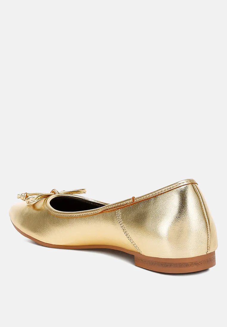 Ipara Bow Detail Metallic Ballerinas