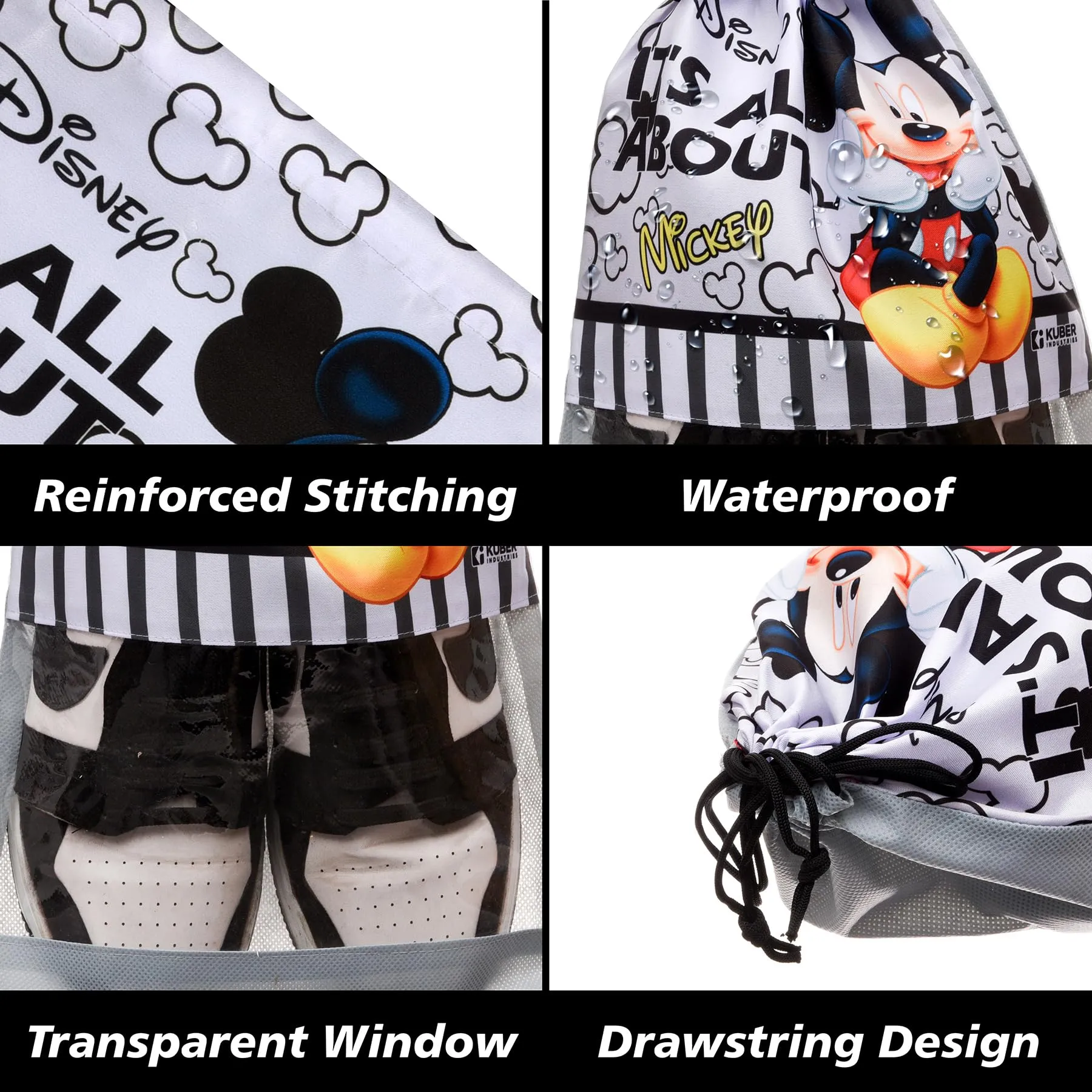 Kuber Industries Disney Mickey Shoe Cover | Travel Shoe Storage Bags | Polyester Storage Bag | Drawstring Shoe Cover | Shoe Organizer with Clear Window | Pack of 12 | Gray