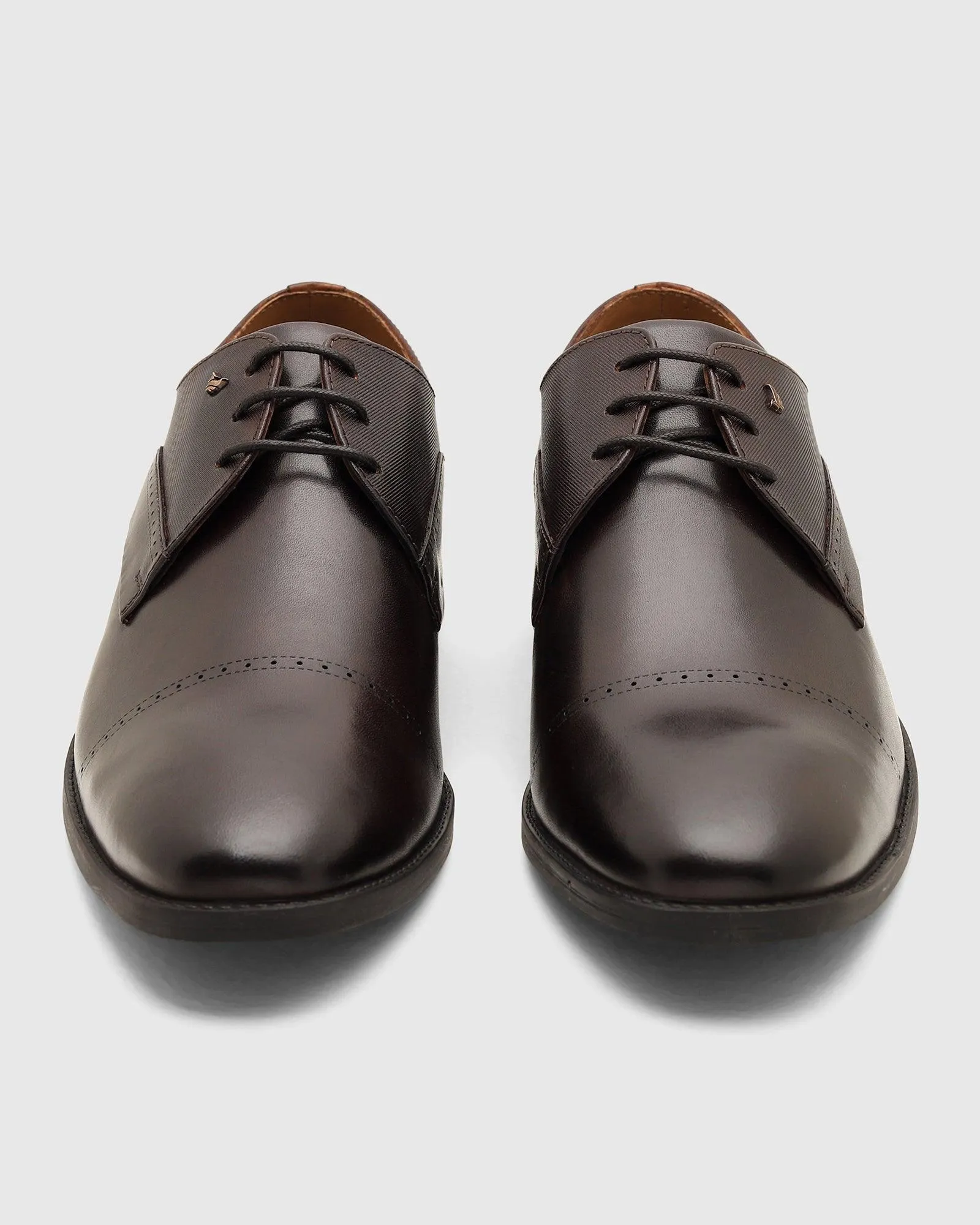 Leather Wine Solid Derby Shoes - Royal