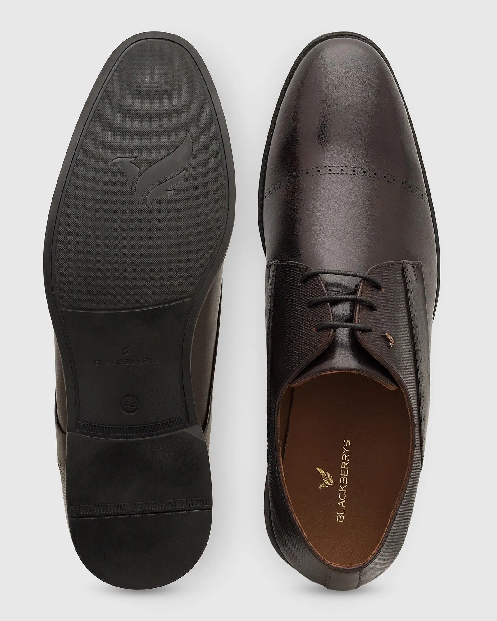 Leather Wine Solid Derby Shoes - Royal