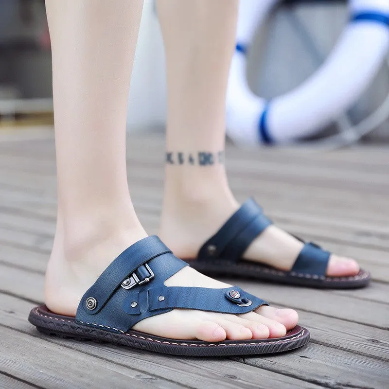 Men's Leisure Leather Platform Flip Flop Sandals