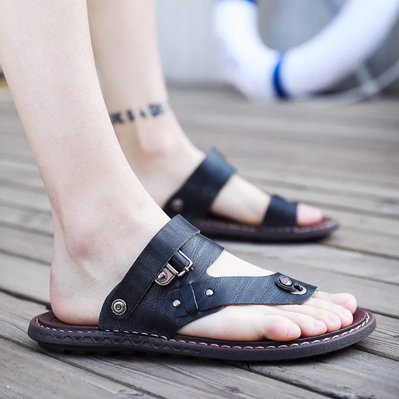 Men's Leisure Leather Platform Flip Flop Sandals