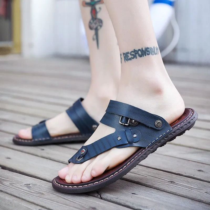 Men's Leisure Leather Platform Flip Flop Sandals