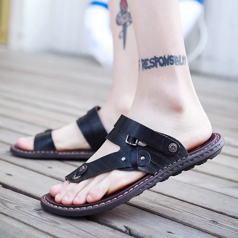 Men's Leisure Leather Platform Flip Flop Sandals