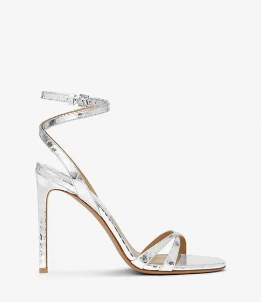 MIchael Kors Chrissy Metallic Python Embossed Leather Sandals, Silver