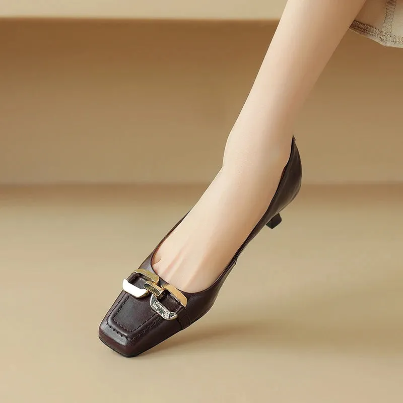 Modern Chic Square-Toe Women's Shoes with Metal Decor