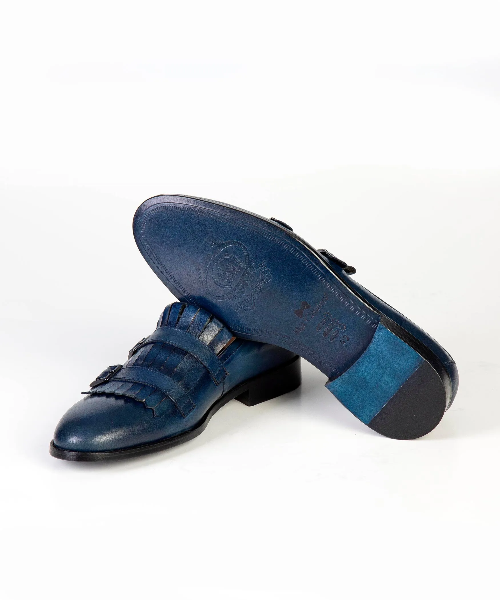 Navy Blue Double Monk Leather Loafer shoe