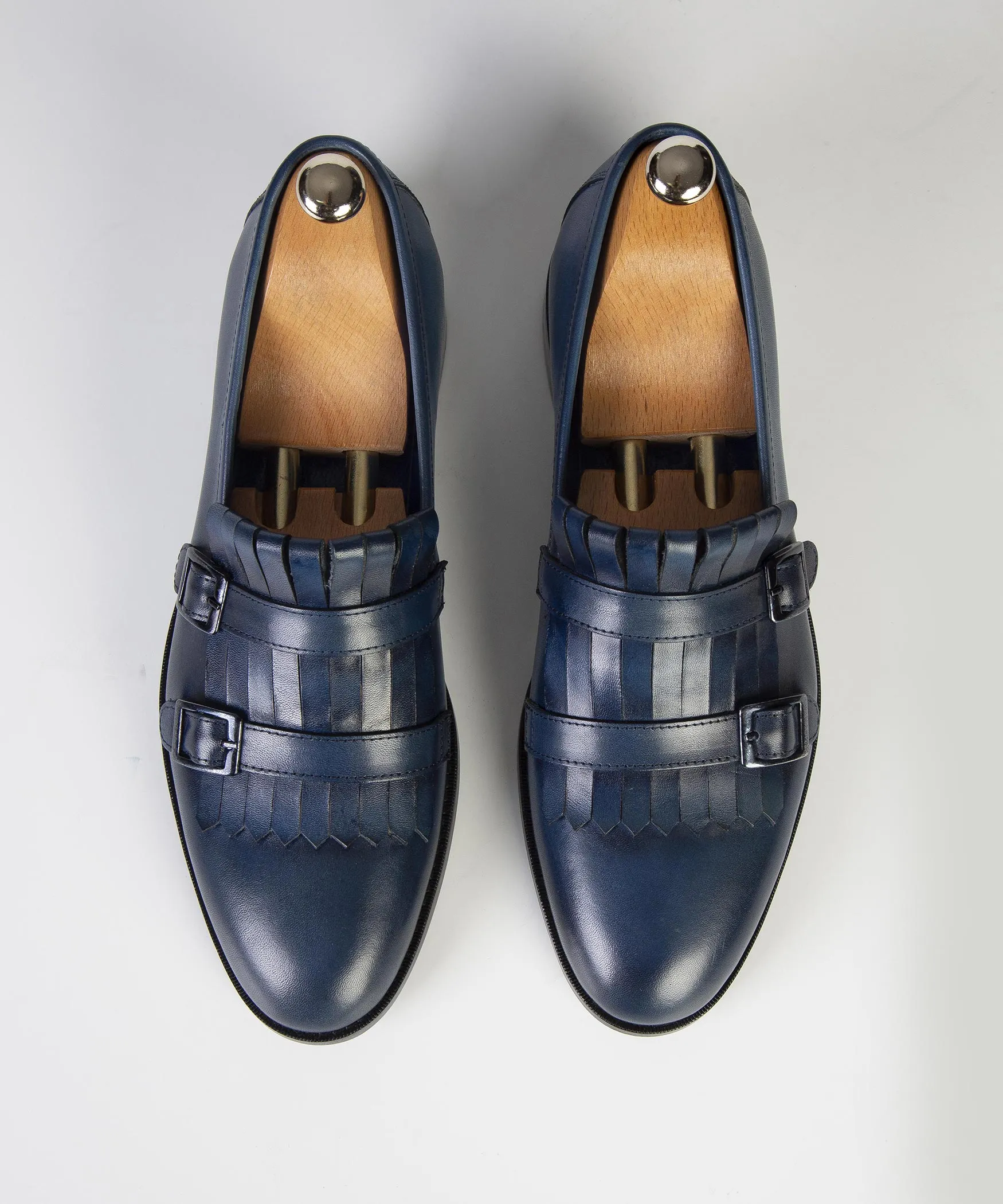 Navy Blue Double Monk Leather Loafer shoe