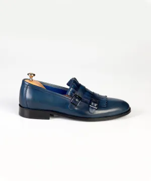 Navy Blue Double Monk Leather Loafer shoe