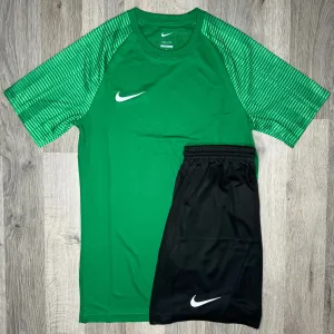 Nike Dri Fit Academy Set - Tee & Shorts - Green / Black (Junior)