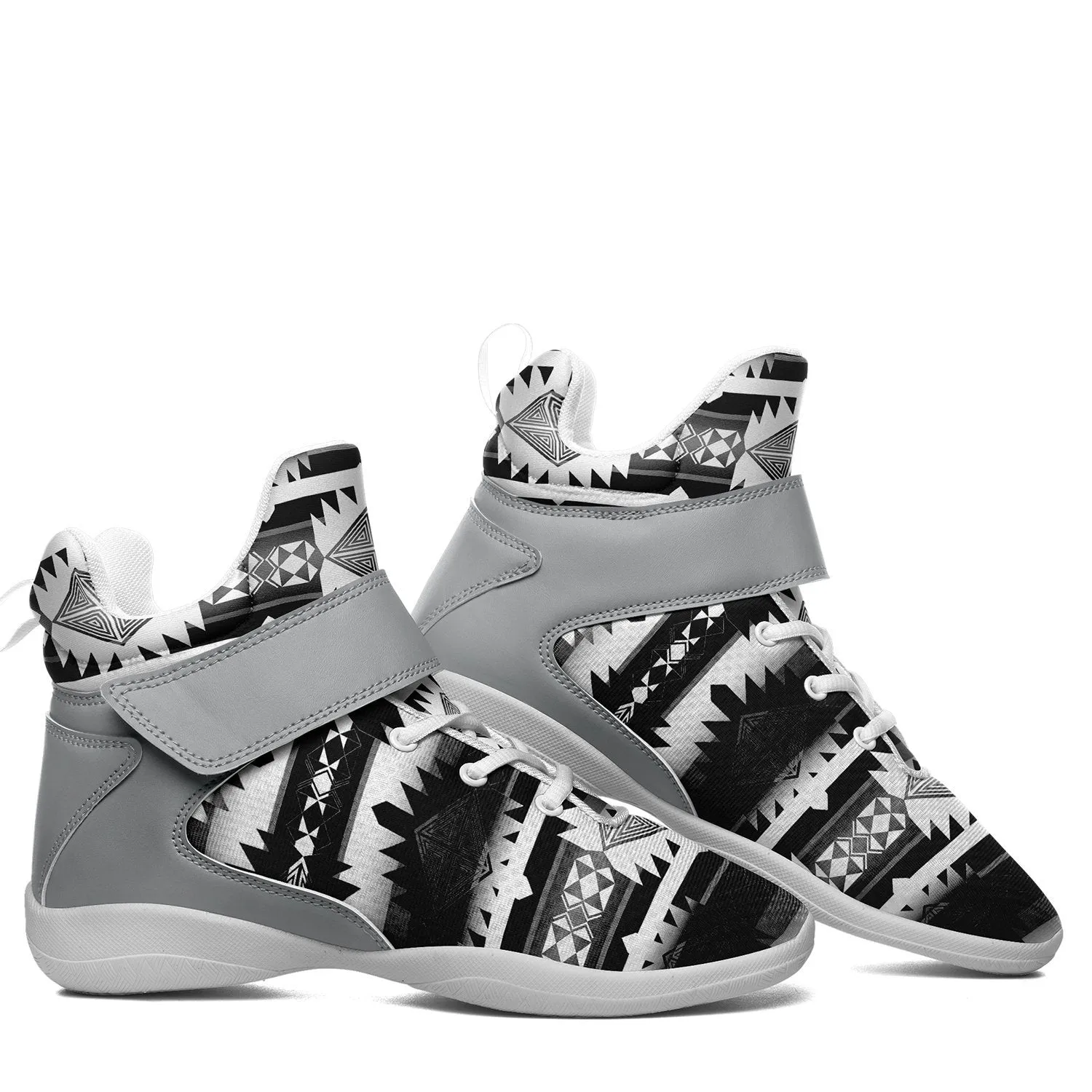 Okotoks Black and White Ipottaa Basketball / Sport High Top Shoes - White Sole