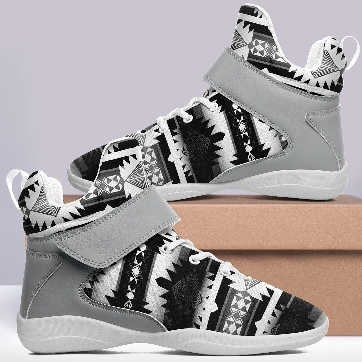 Okotoks Black and White Ipottaa Basketball / Sport High Top Shoes - White Sole