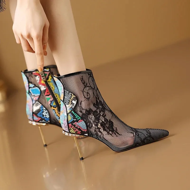 Sheer Snake Pattern Lace Thin High Heel Pumps