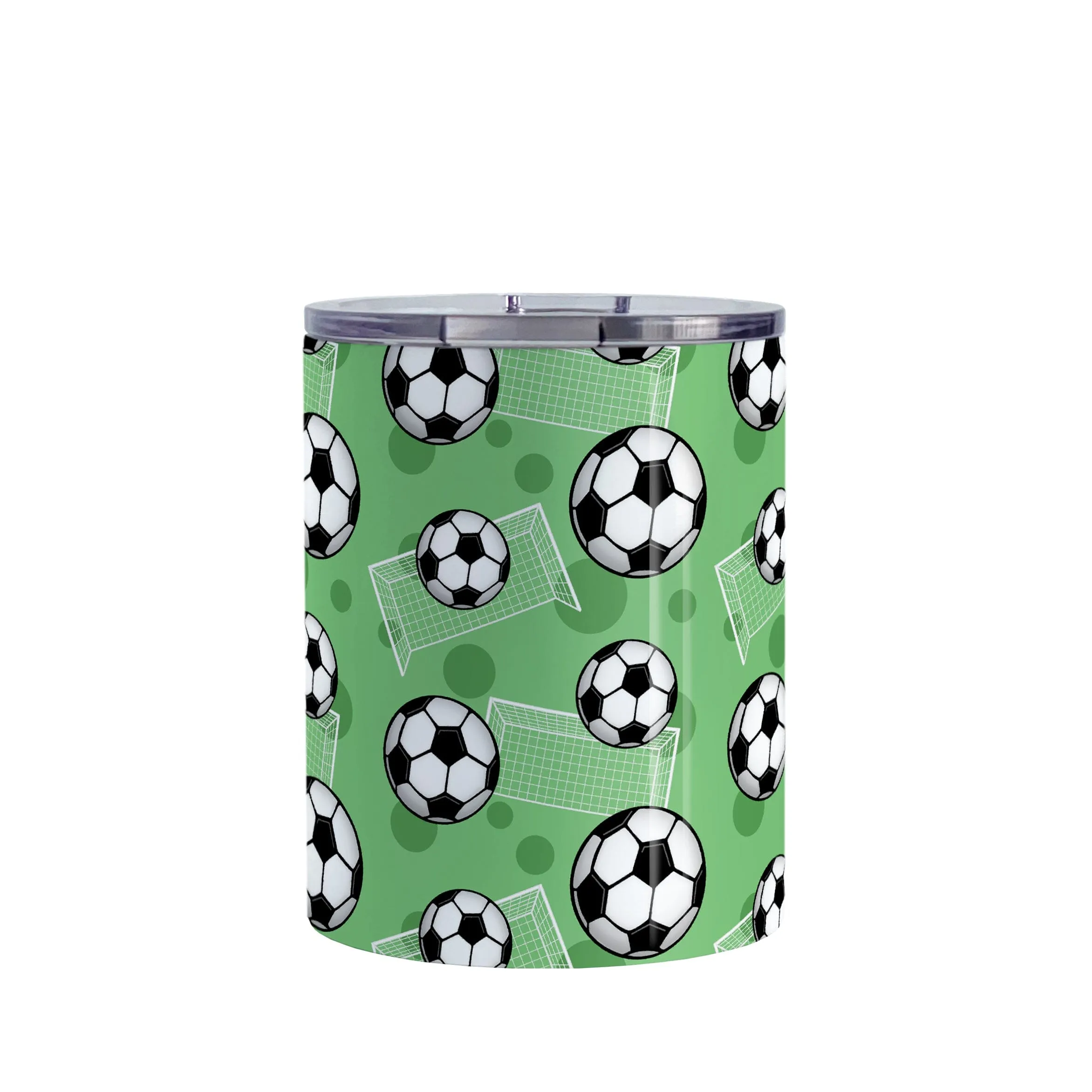 Soccer Ball and Goal Pattern Green Tumbler Cup