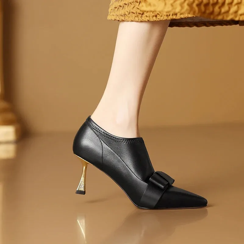 Sweet Pop Bow Decor Pointed Toe Heeled Pumps