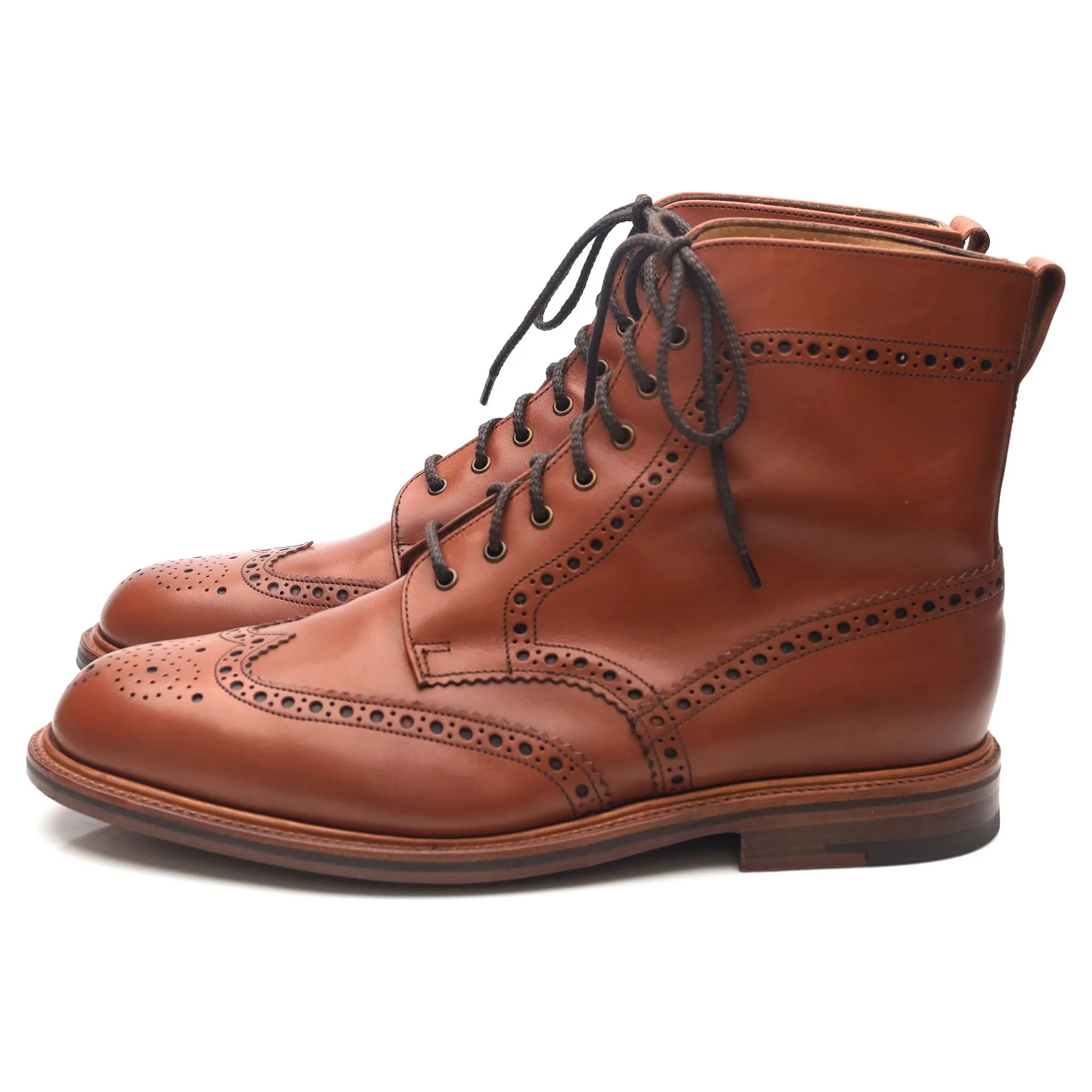 Tan Brown Leather Brogue Boots UK 8.5 F