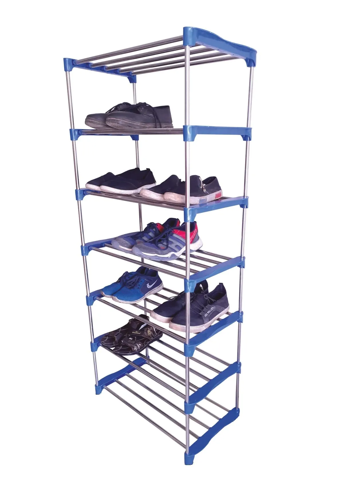 VIMART Stainless Steel Shoe Rack /Multipurpose Table / Multi Utility Rack/Plastic Collapsible Shoe Stand / Metal, Plastic Collapsible Shoe Rack ( DIY(Do-It-Yourself)) (7 LAYER)