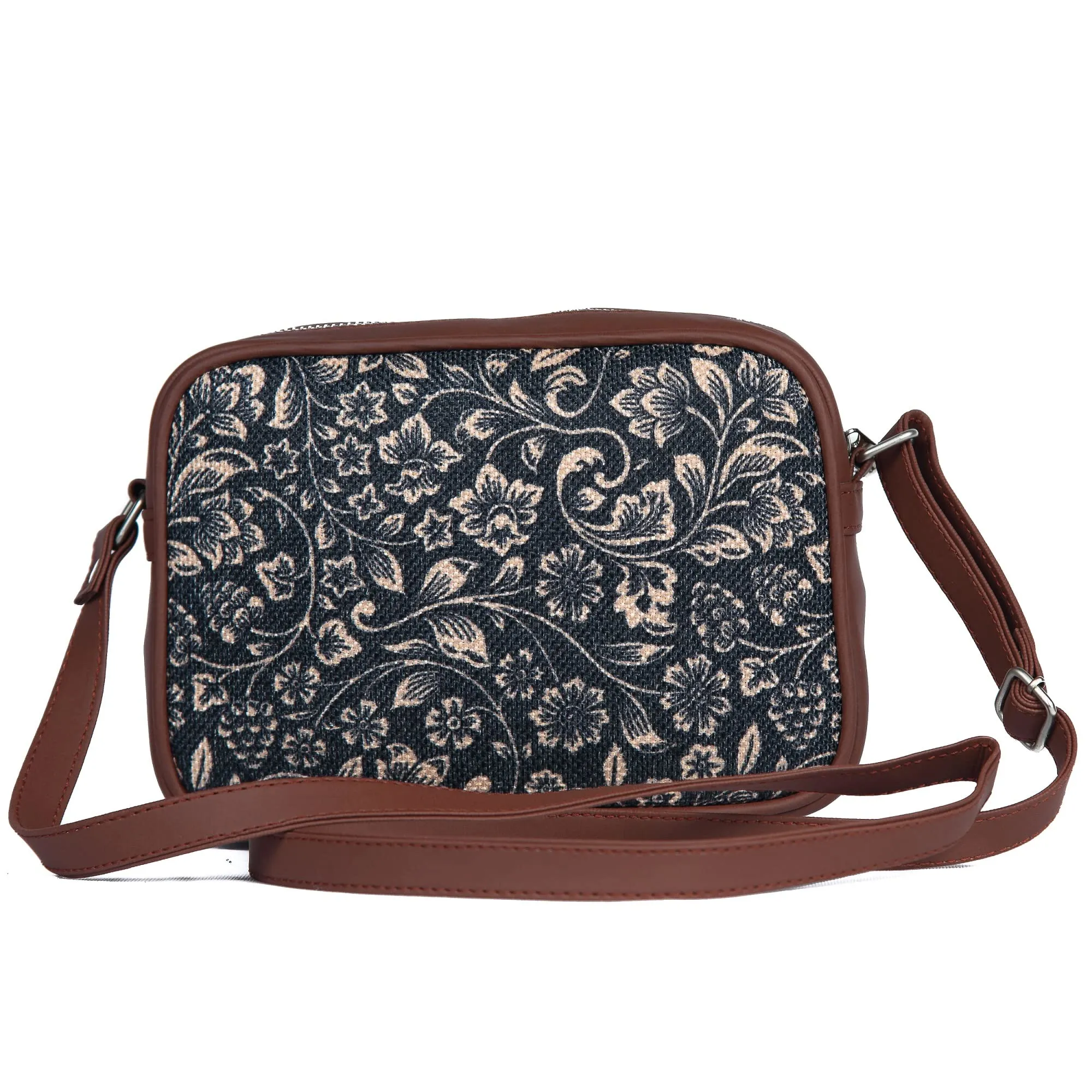 ZOUK Handmade Vegan Leather FloMotif Print Women's Sling Bags With Adjustable Shoulder Strap